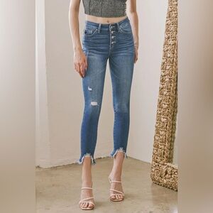 KanCan Dempsey High Rise Ankle Skinny Jeans Button Fly Frayed Hem Size 11